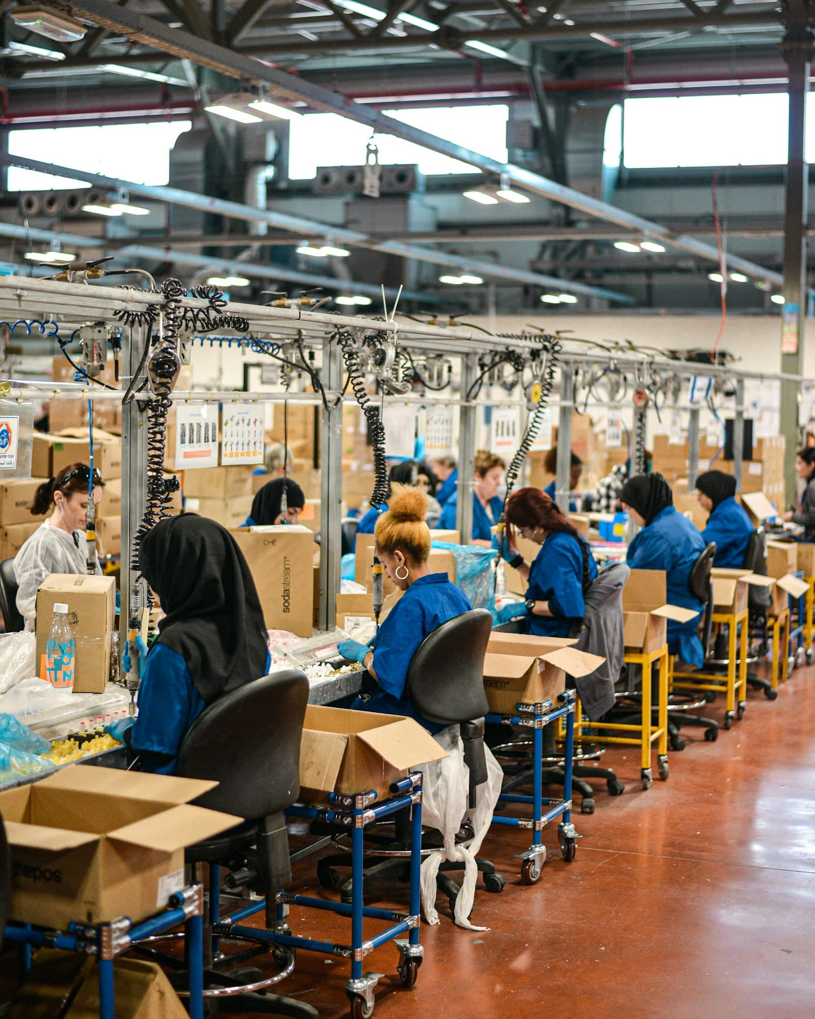Workers on a factory production line
